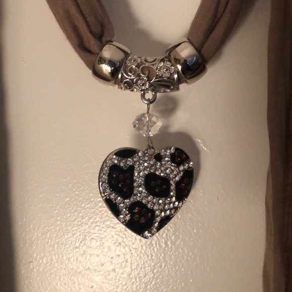 Tan Jersey Knit Scarf w/Removable Charms, One Size - Picture 2 of 2